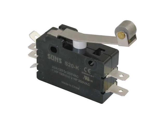 ZORO SELECT 5JEH8 Snap Action Switch, Hinge Roller, Lever Actuator, DPDT, 20 A