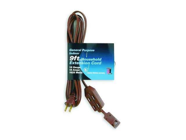 ZORO SELECT 1FD68 SPT-2 Indoor Extension Cord, 16 AWG 3 Outlets, 1-15R, Brown,