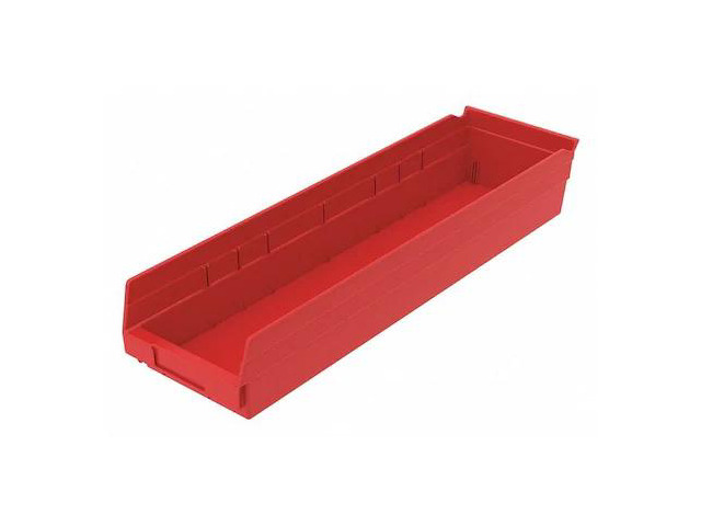 AKRO-MILS 30164RED Shelf Storage Bin, Plastic, Red, 4 in H, 6 5/8 in W, 23 5/8
