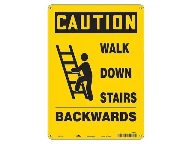 CONDOR 485P88 Caution, WALK DOWN STAIRS BACKWARDS, 10 in W x 14 in H, Vertical