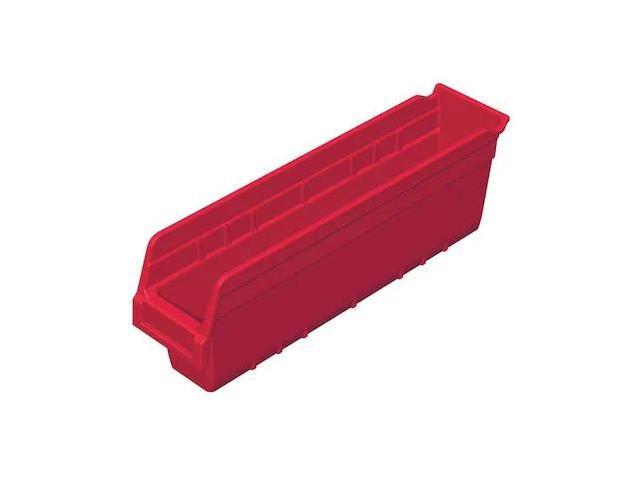 AKRO-MILS 30048RED Shelf Storage Bin, Plastic, Red, 6 in H, 4 1/8 in W, 17 7/8