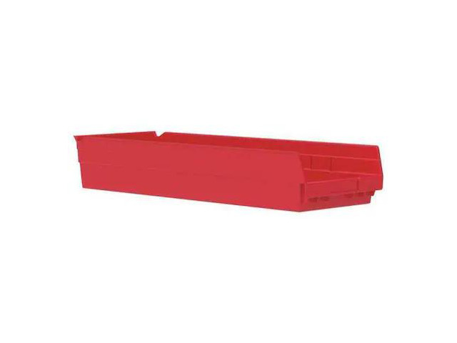 AKRO-MILS 30184RED Shelf Storage Bin, Plastic, Red, 4 in H, 8 3/8 in W, 23 5/8