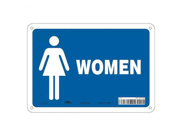 CONDOR 473Y06 Restroom Sign, WOMEN, 10 in W x 7 in H, Vertical Rectangle,