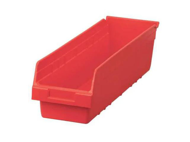 AKRO-MILS 30094RED Shelf Storage Bin, Plastic, Red, 6 in H, 6 5/8 in W, 23 5/8