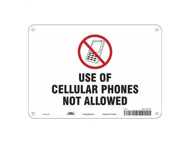 CONDOR 451N89 Safety Sign Cell Phone, 7 in H, 10 in W, Fiberglass, Vertical