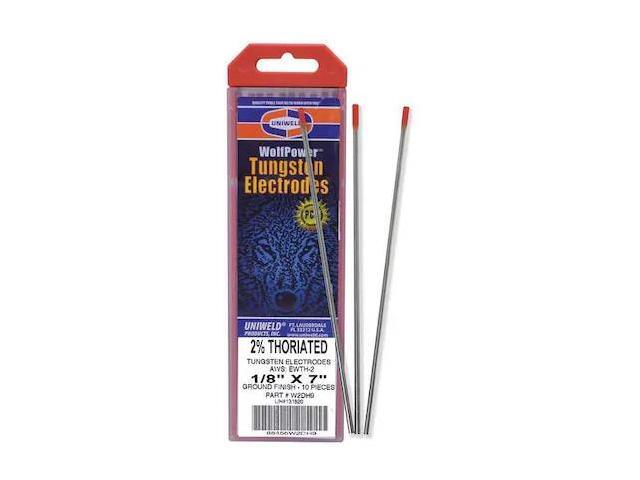UNIWELD W2DH9 7' Heliarc Tungsten Electrode 1/8' Dia., PK10, Container Type: Red