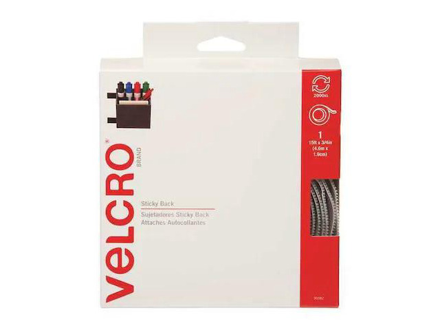 VELCRO BRAND 90082 Reclosable Fastener, Rubber Adhesive, 15 ft, 3/4 in Wd, White