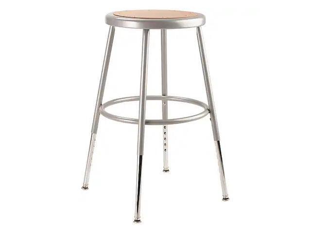 NPS 6218H 6200 Series Height Adjustable Heavy Duty Steel Stool - Backless - Supports 500lb - 19' to 27' Seat Height - Brown Seat, Gray Base