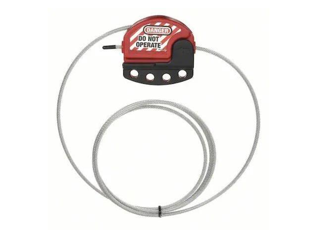 MASTER LOCK S806CBL3 Adjustable Cable Lockout, 3 ft L, 4 Locks Max, Red,