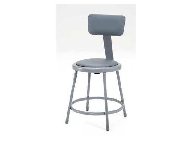 NPS 6418B 6400 Series Heavy Duty Vinyl Padded Stool with Backrest- Supports 300 lb - 18' Seat Height - Gray Seat, Gray Back, Gray Base