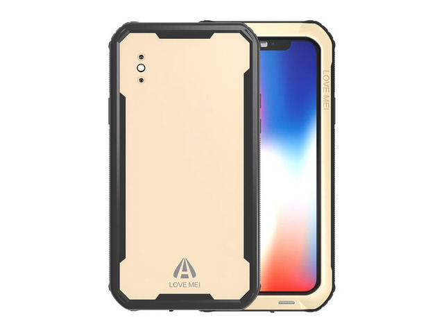 LOVE MEI IP68 Underwater Waterproof case for iPhone X 5.8inch Water proof impermeable Shockproof Cover PC + TPU Case Pouch Shell (Gold)