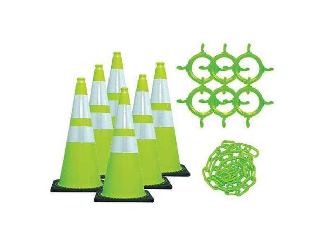 MR. CHAIN 93277-6 28 in. Height - Traffic Cone and Chain Kit, Safety Green