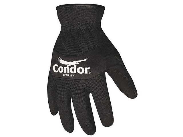 CONDOR 42LA09 Mechanics Gloves, 2XL, Black, Single Layer and Seamless,