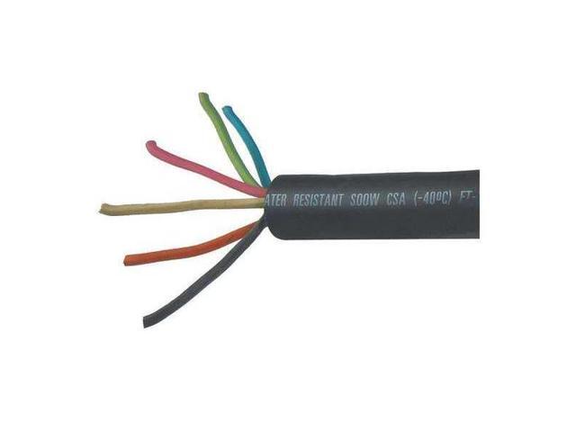 ZORO SELECT E3705 Portable Cord, SOOW, 16 AWG, 6 C, Black, EPDM Rubber,