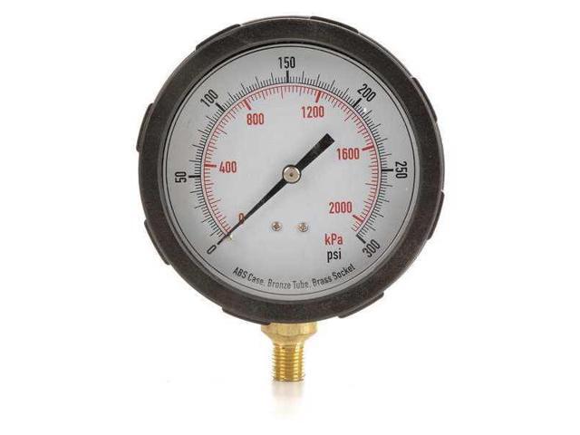 ZORO SELECT 4EFF8 Industrial Pressure Gauge, 0 to 300 psi, 4 in Dial, 1/4 in