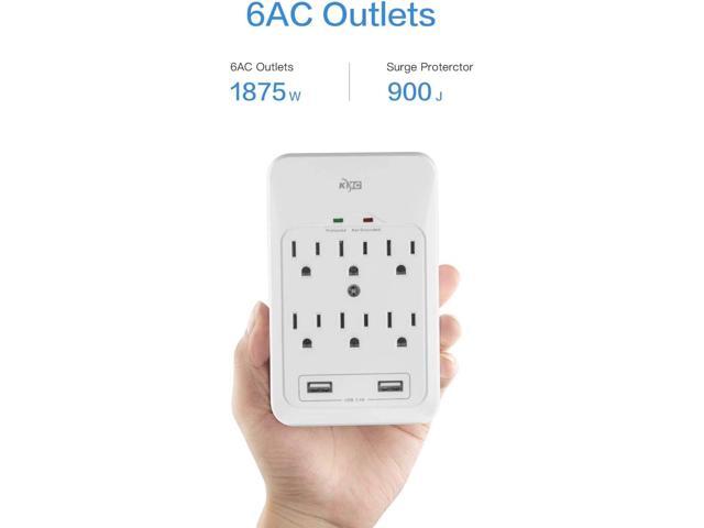 KMC 6-Outlet Surge Tap, 2 USB Ports (3.4A), 980 Joules Surge Protector, White (2 Pack)
