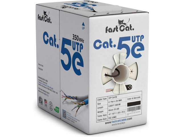fast Cat. Cat5e Ethernet Cable 1000ft - 24 AWG, CMR, Insulated Bare Copper Wire Cat 5 ethernet Cable with FastReel - 350MHZ / Gigabit Speed UTP...