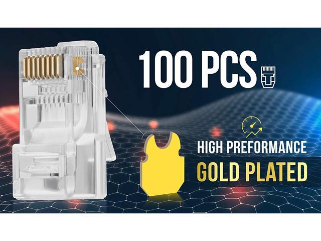 RJ45 Cat6 Pass Through Connectors, Pack of 100 EZ Modular Plug for Solid or Stranded UTP Network Cable