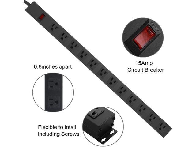 Metal Wall Mount Power Strip, Mountable Power Outlet with 12 AC Outlets, Aluminum Alloy Mount Power Socket with Switch, 6 FT SJT 3/C 14AWG Power...
