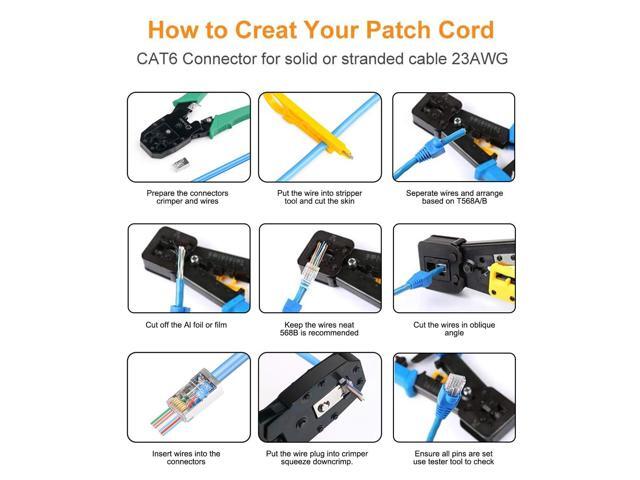 Cat6 Connectors, Cat6 RJ45 Ends 50-Packs, Cat6 / Cat5e / Cat5 RJ45 Connectors, Ethernet Cable Crimp Connectors UTP Network Plug for Solid Wire and...