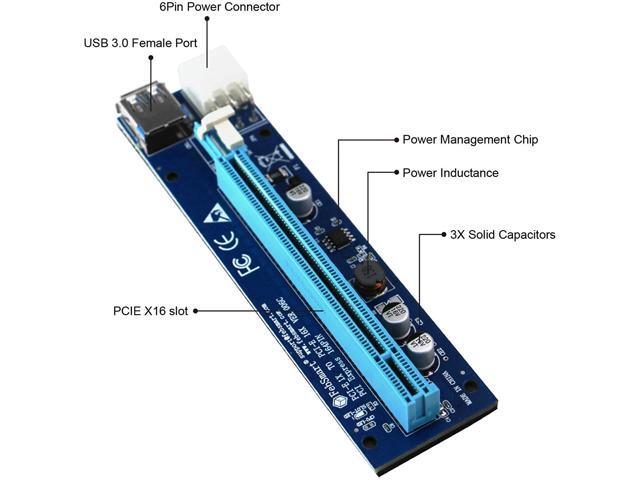 FebSmart PCI-E Riser for Bitcoin-Litecoin-ETH Coin PCIe VER006C 6 PIN 16x to 1x Powered Riser Adapter Card 6-Pin PCI-E to SATA Power Cable-GPU...