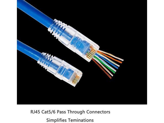 PETECHTOOL RJ45 Shielded Cat5 CAT6 Connector 8P8C End Pass Through Plugs Gold Plated (50 Packs)