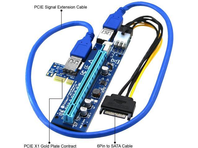 FebSmart PCI-E Riser for Bitcoin-Litecoin-ETH Coin PCIe VER006C 6 PIN 16x to 1x Powered Riser Adapter Card 6-Pin PCI-E to SATA Power Cable-GPU...