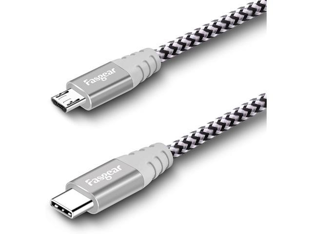 F USB C to Micro USB Cable [30cm] Nylon Braided Type C to Micro USB Cord Compatible with Galaxy S7/S6, HTC One/10 and More (Gray, 1ft)