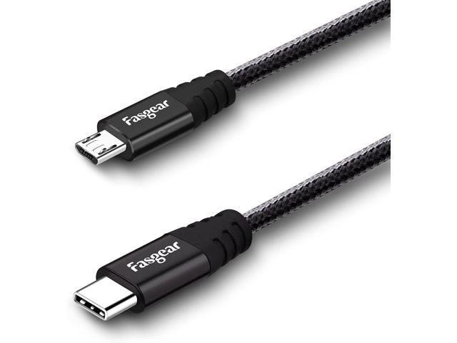 F USB C to Micro USB Cable [6ft] Nylon Braided Type C to Micro USB Cord Compatible with Galaxy S6/S7, HTC One/10 and More (Black, 6ft)