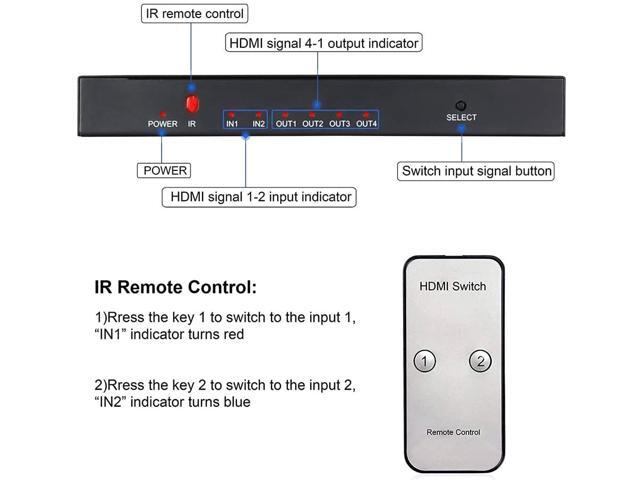 4K@60Hz HDMI Audio Extractor Splitter Switcher 2 in 4 Out with Remote, MOYOON 2-Port HDMI Switch with SPDIF Audio 3.5mm, Support 4K, 3D, HDMI2.0,...