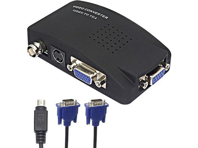 XMSJSIY BNC to VGA Video Converter, S-Video Input to VGA Output, Supports PAL/NTSC, Easy to Install and Operate