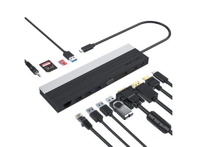 Wavlink USB-C Triple Display ( Dual DP + 1 HDMI) Docking Station with 65W Charging, USB C Gen 2 System, 2 Display Ports & HDMI, 4 USB 3.0, SD/TF.