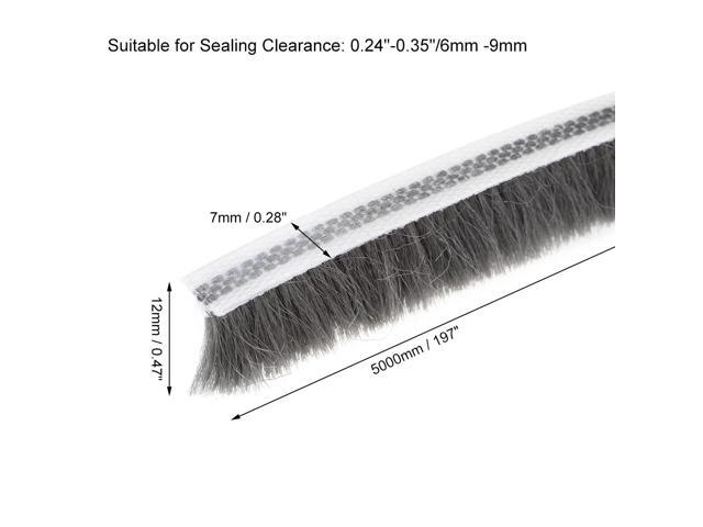 Brush Weather Stripping, Adhesive Felt Door Seal Strip Pile Weatherstrip Door Sweep Brush for Door Window 197Inch L X 0.47 Inch W (5000mm X 12mm)Gray