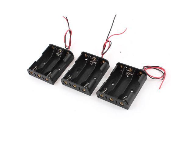 4 Pcs Wired 3 x 1.5V AA Battery Holder Plastic Case Storage Box Black Container Adapter Organizer