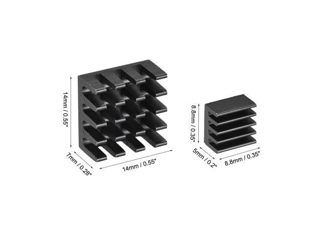 Black Self Adhesive Aluminum Heatsink for RPI 2B,14x14x7mm, 8.8x8.8x5mm, 10 Set Total 20pcs