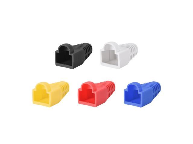 RJ45 Boots Cover Anti Dust Protector for Network Cable Cat5 Cat5E Cat6 5in1 Set 6mm Hole Dia Red Blue Yellow Black White Plastic 50Pcs