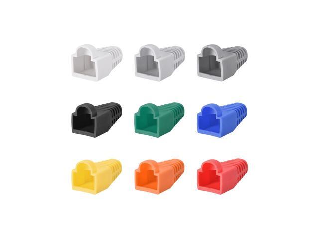 RJ45 Boots Cover Anti Dust Protector for Network Cable Cat5 Cat5E Cat6 9in1 Set 6mm Hole Dia Red Blue Yellow Black White Plastic 100Pcs