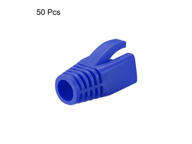 RJ45 Boots Cover Anti Dust Protector for Network Cable CAT6 CAT7 7mm Hole Dia Blue Plastic 50Pcs
