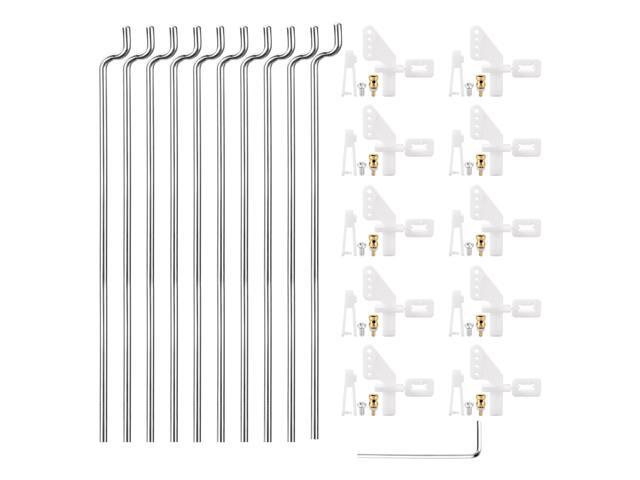 10Sets RC Fixed Wing Airplane Control Horn Kit - 10pcs Nylon Control Horn + 10pcs Clevis + 10pcs 1.2x180mm Pull Rod + 10pcs Fast Holder + 1pcs Wrench