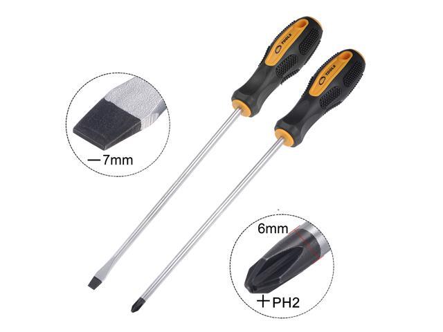 #2 Phillips / 7mm Slotted Magnetic Screwdriver Set, 8' CR-V Round Shaft Non-Slip Black+Yellow Handle