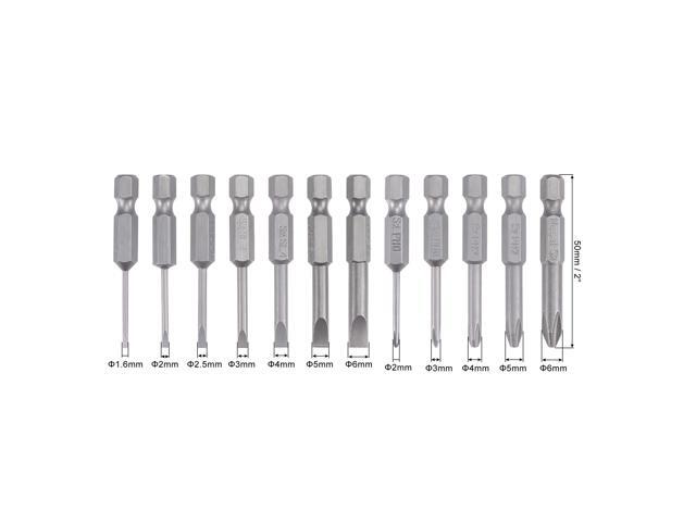 12 Pcs Screwdriver Bit Set, 1/4' Hex Shank Magnetic Phillips Slotted Drill Bits, 2' Long S2 Steel