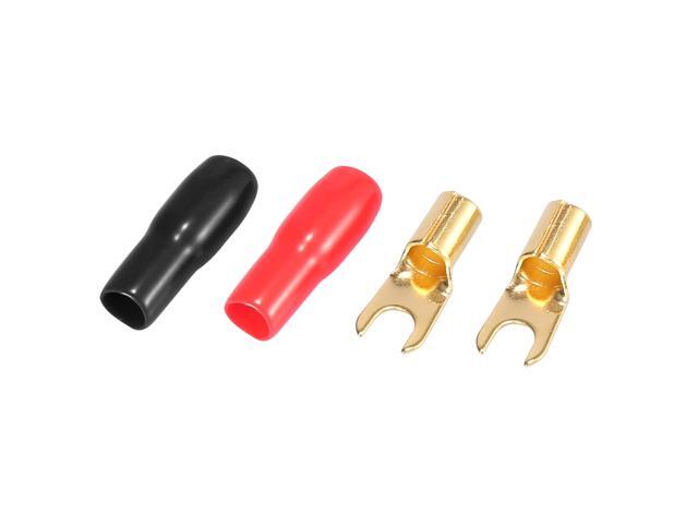 1 Pair Car Auto 8 Gauge Strip Spade Terminal Adapter U Type Crimp Terminal Connector for Speaker Wire Cable Black Red