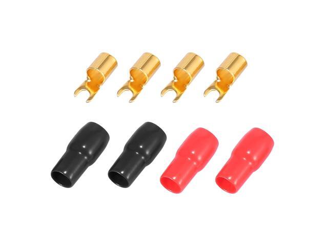 2 Pair Car Auto 4 Gauge Strip Spade Terminal Adapter U Type Crimp Terminal Connector for Speaker Wire Cable Black Red