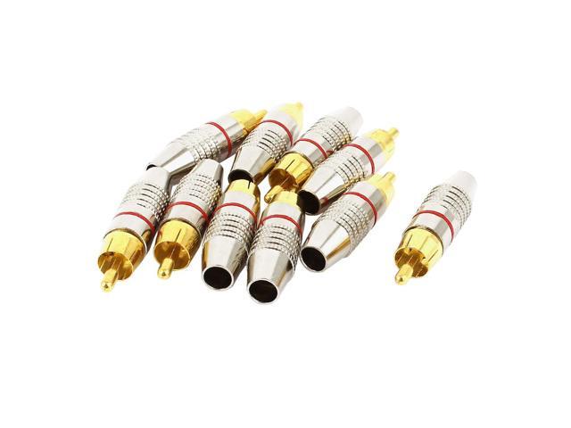 Metal Household RCA Male Audio Coaxial Cable Solderless Connector Adapter 10pcs
