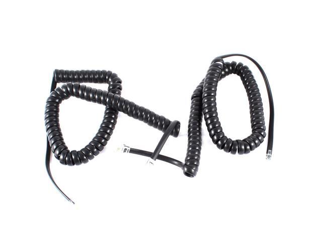 Unique Bargains 2 Pcs 3 Meters RJ9 4P4C Plug Coiled Stretchy Telephone Handsets Cable Black