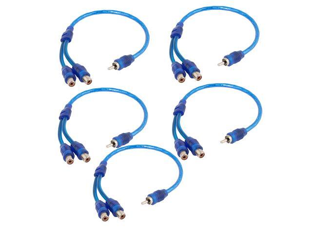 Unique Bargains Auto Audio 2 RCA Female to 1 RCA Male Y Splitter Cable Wire Adapter 5pcs Blue