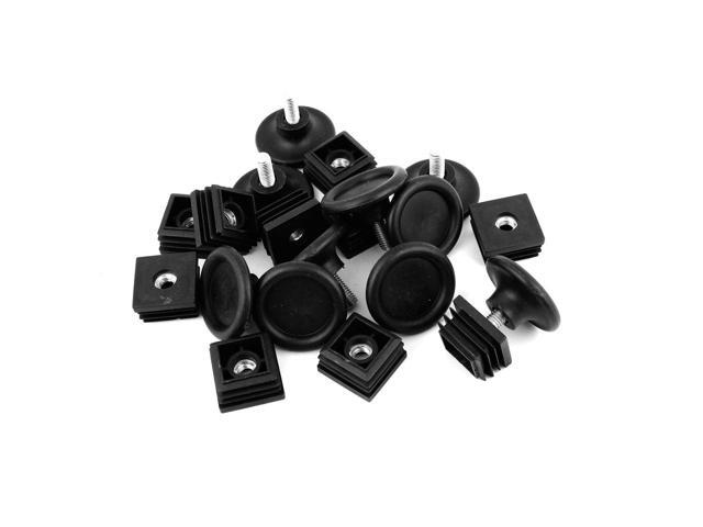 Unique Bargains 10 Sets M8x17mm Thread Leveling Feet Adjuster Plastic 30mm Square Foot Cap Kit