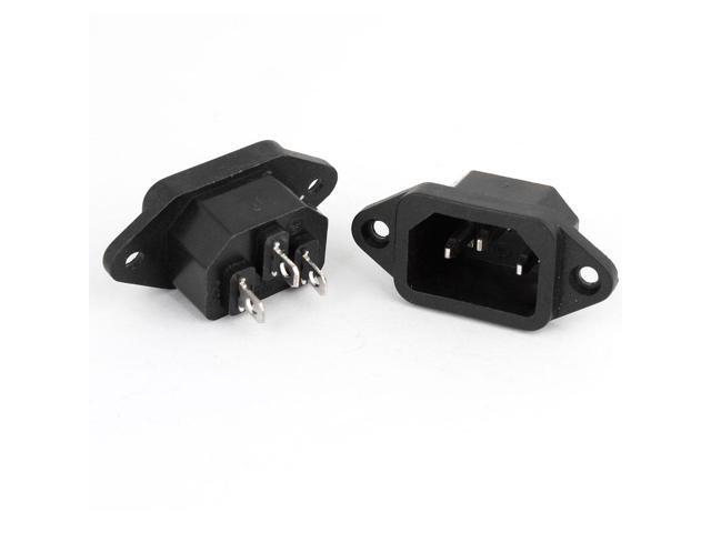 2Pcs Pannel Mount 3 Pin IEC320 C14 Male Plug Power Inlet Socket Black AC250V 10A