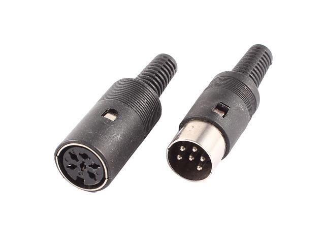 Unique Bargains Pair Black Plastic Cover DIN 6 Pin Male + Female Straight Audio Adapter