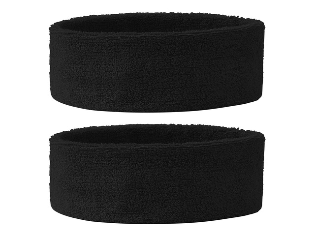 Sports Basketball Gym Elastic Headband Sweatband Head Sweat Hair Band Black 2Pcs